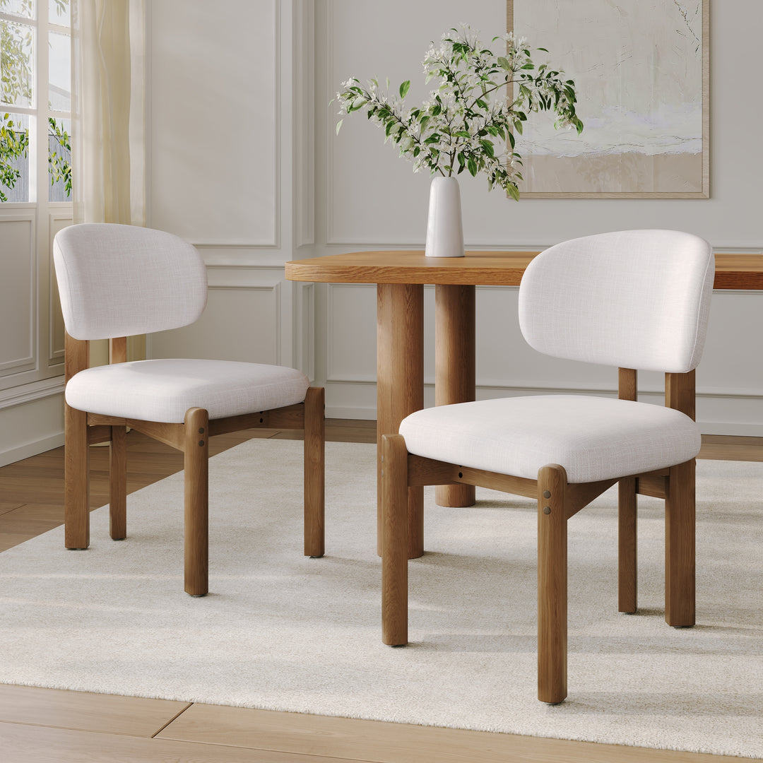Mid-Century Upholstered Dining Chair – Beige (Set of 2)