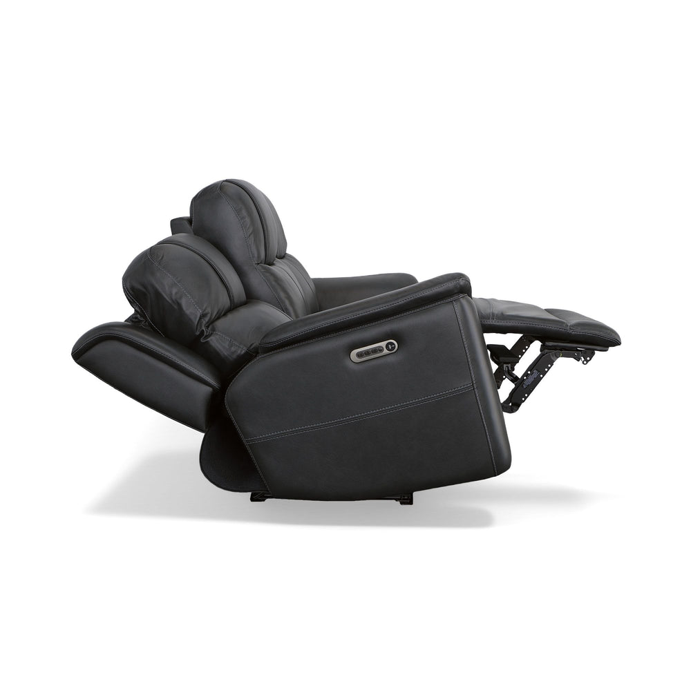 Crew Leather Power Reclining Sofa with Power Headrests & Lumbar in Raven