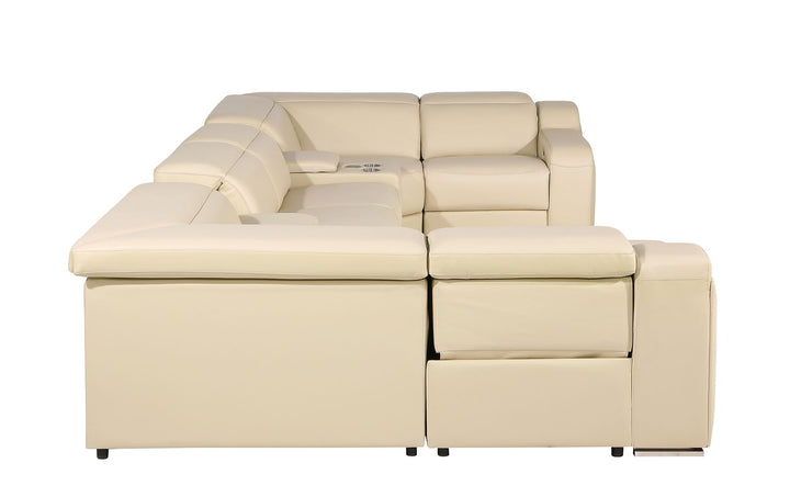 DivanItalia 1116 8-Piece U-Shaped Sectional Sofa in Top Grain Italian Leather with 2 Power Recliners &amp; Power Headrests – with Console - Beige
