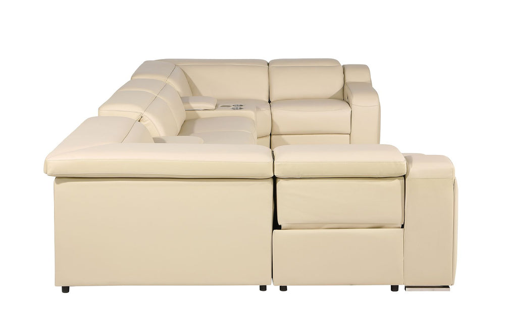 DivanItalia 1116 8-Piece U-Shaped Sectional Sofa in Top Grain Italian Leather with 2 Power Recliners & Power Headrests – with Console - Beige