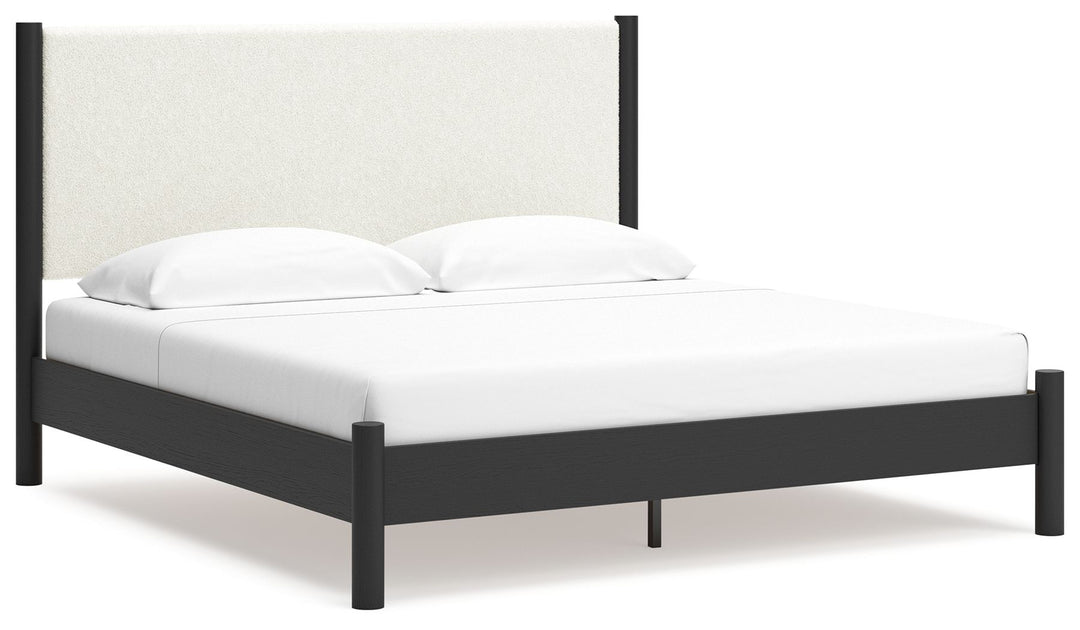 Cadmori - King Upholstered Panel Bed - Black / White by Ashley Furniture product image