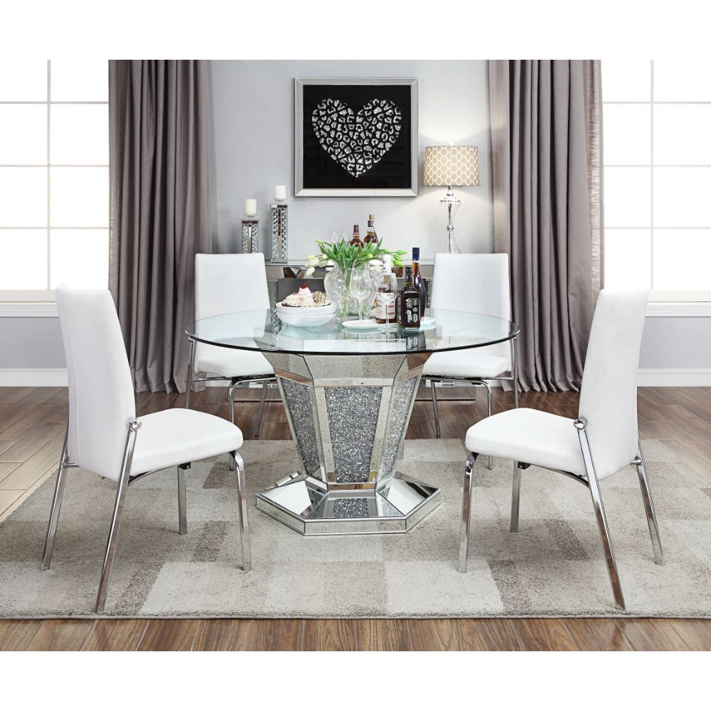Noralie - Dining Table - Mirrored, Faux Diamonds & Clear Glass Top