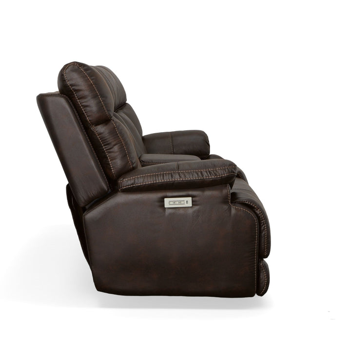 Clive Fabric Power Reclining Loveseat with Console, Power Headrests &amp; Lumbar in Clove