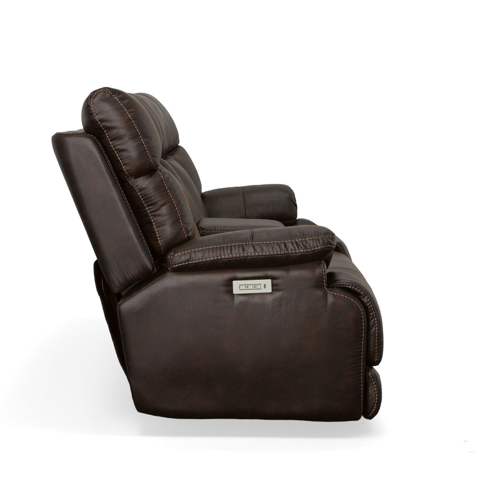 Clive Fabric Power Reclining Loveseat with Console, Power Headrests & Lumbar in Clove