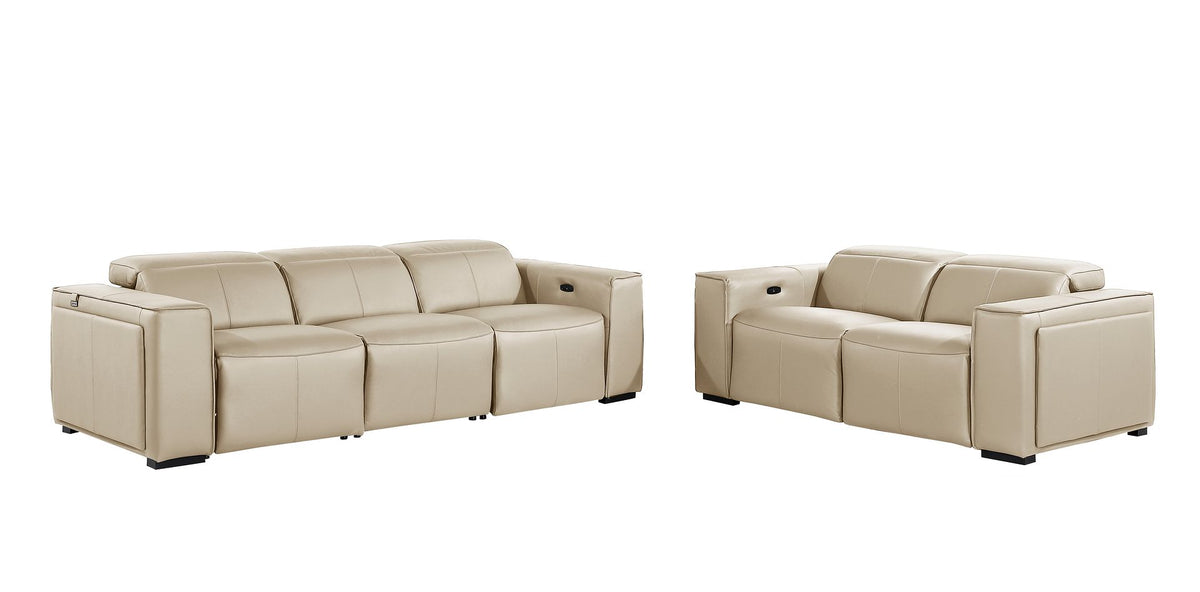 DivanItalia 1224 5-Piece Modular Power Reclining Sofa and Loveseat Set in Top Grain Italian Leather with 4 Power Recliners & Power Headrests - Beige
