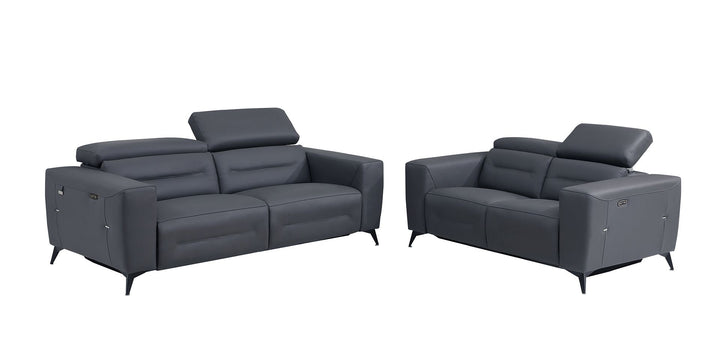 DivanItalia 989 Power Reclining 2-Piece Sofa Set with Power Headrest in Top-Grain Italian Leather - Dark Gray