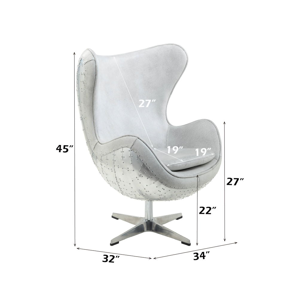 Brancaster - Accent Chair With Swivel - Vintage White Top Grain Leather & Aluminum