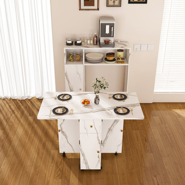 Folding Dining Table with Wall-Mounted Sideboard &amp; Storage in White and Gray
