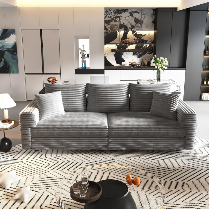 Modern Comfy Plush Corduroy 3-Seat Sofa - Grey