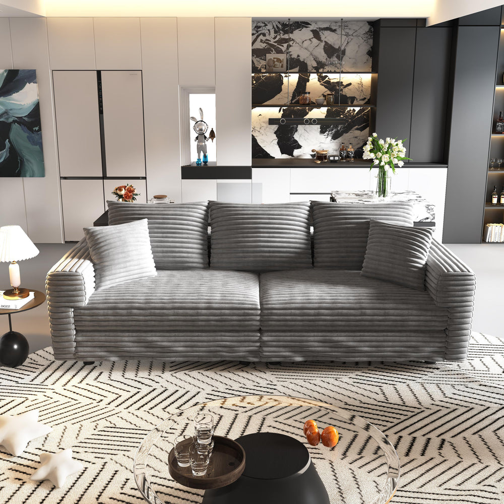 Modern Comfy Plush Corduroy 3-Seat Sofa - Grey