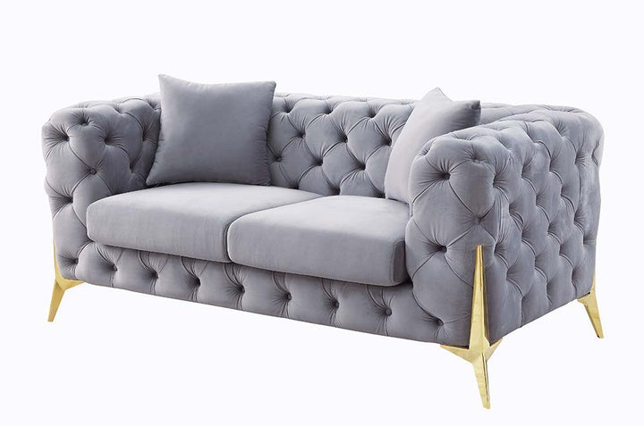 ACME Furniture Jelanea Loveseat With 2 Pillows Gray Velvet & Gold