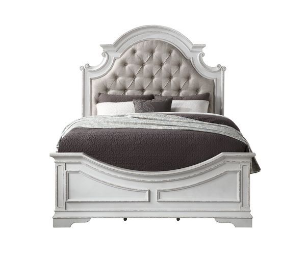 Florian - Queen Bed - Beige Synthetic Leather & Antique White