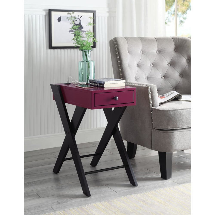 Fierce - Accent Table With USB - Burgundy & Black