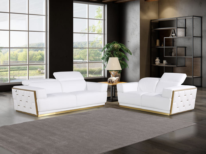 DivanItalia 1111 2-Piece Sofa Set with Adjustable Headrest in Top-Grain Italian Leather - White