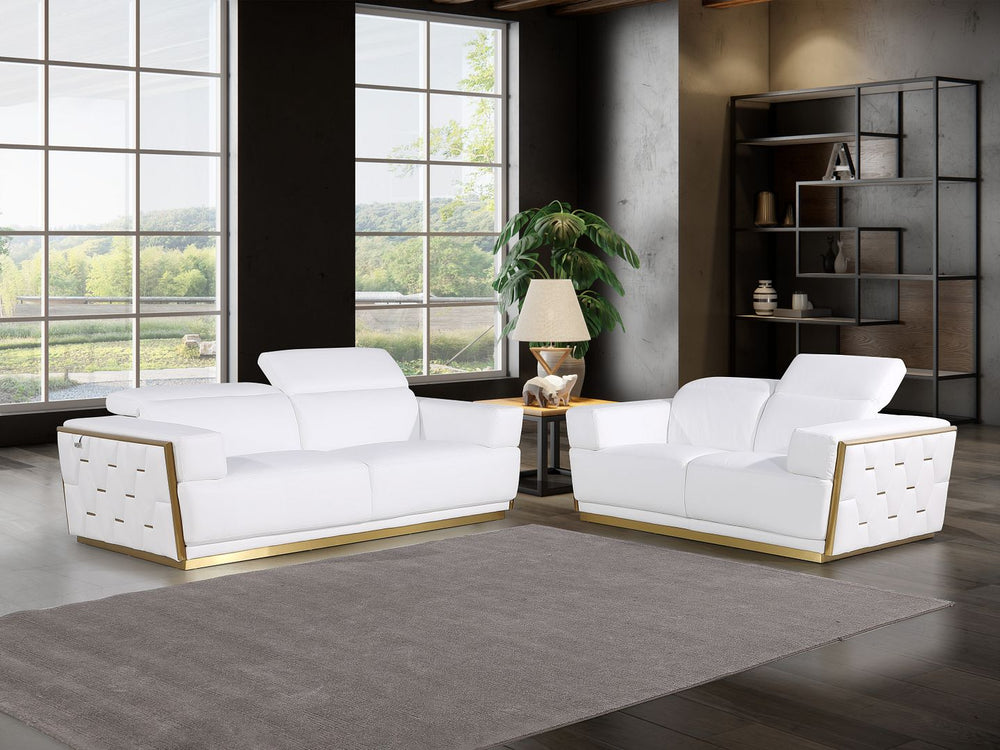 DivanItalia 1111 2-Piece Sofa Set with Adjustable Headrest in Top-Grain Italian Leather - White