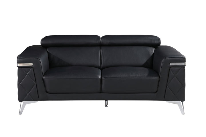 DivanItalia 1140 2-Piece Sofa Set with Adjustable Headrest in Top-Grain Italian Leather - Black