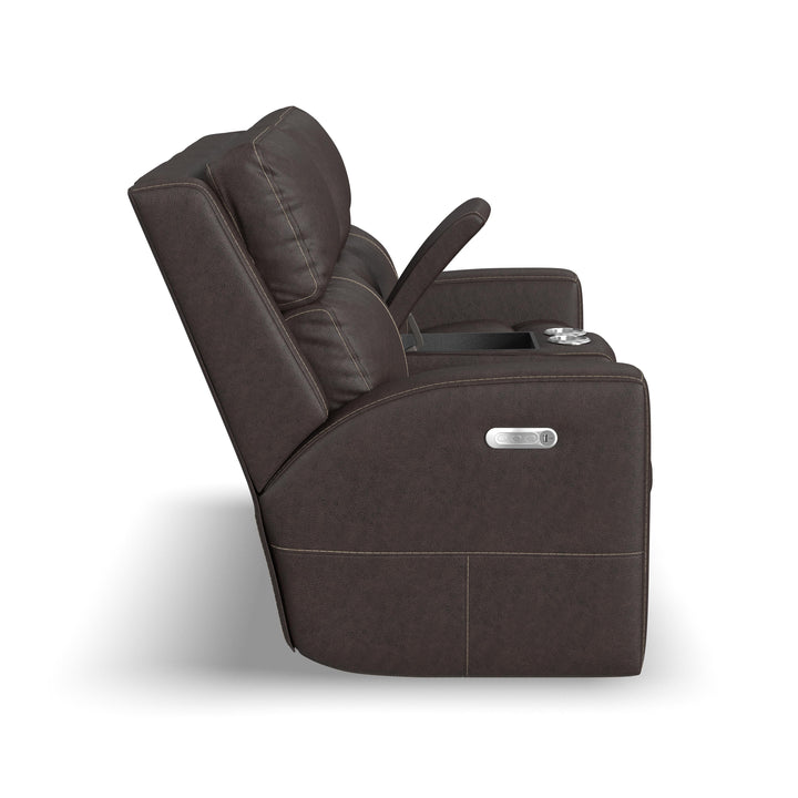 Score Leather Power Reclining Loveseat with Console &amp; Power Headrests &amp; Lumbar