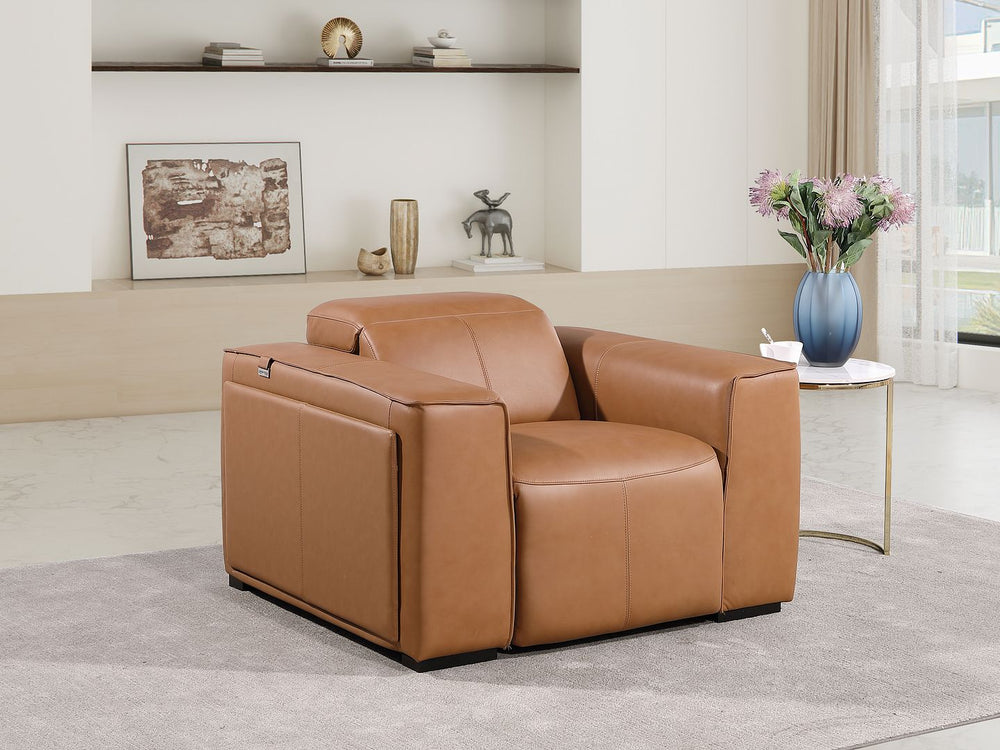 DivanItalia 1224 Top Grain Italian Leather Power Reclining Chair with Power Headrests - Cognac