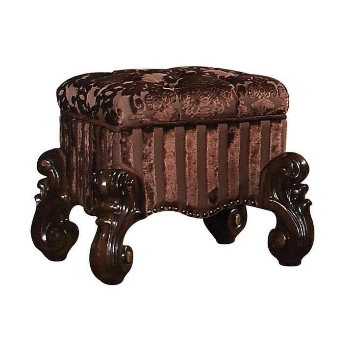 ACME Furniture Versailles Vanity Stool Fabric & Cherry Oak