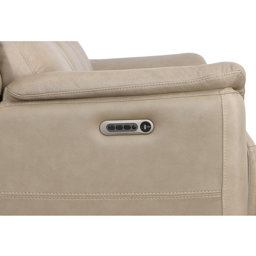 Crew Leather Power Reclining Sofa with Power Headrests & Lumbar in Pebble