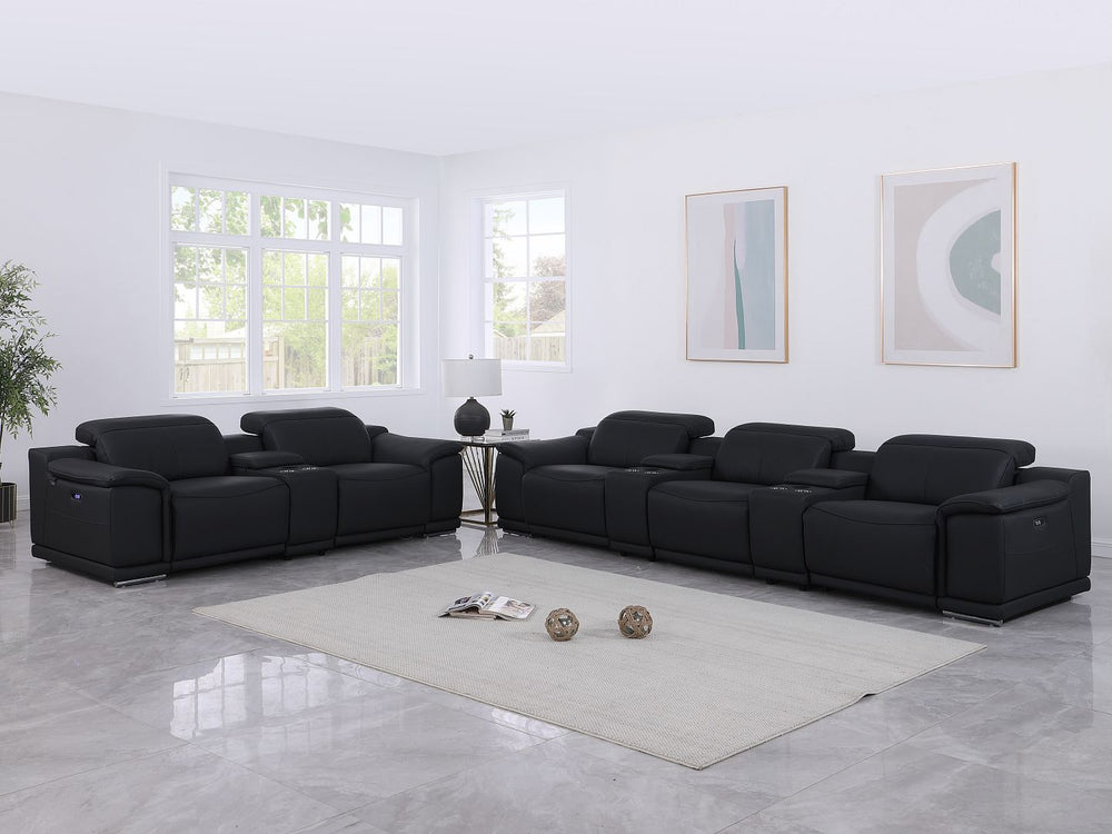 DivanItalia 9762 8-Piece Modular Power Reclining Sofa and Console Loveseat Set with Top Grain Italian Leather - Black