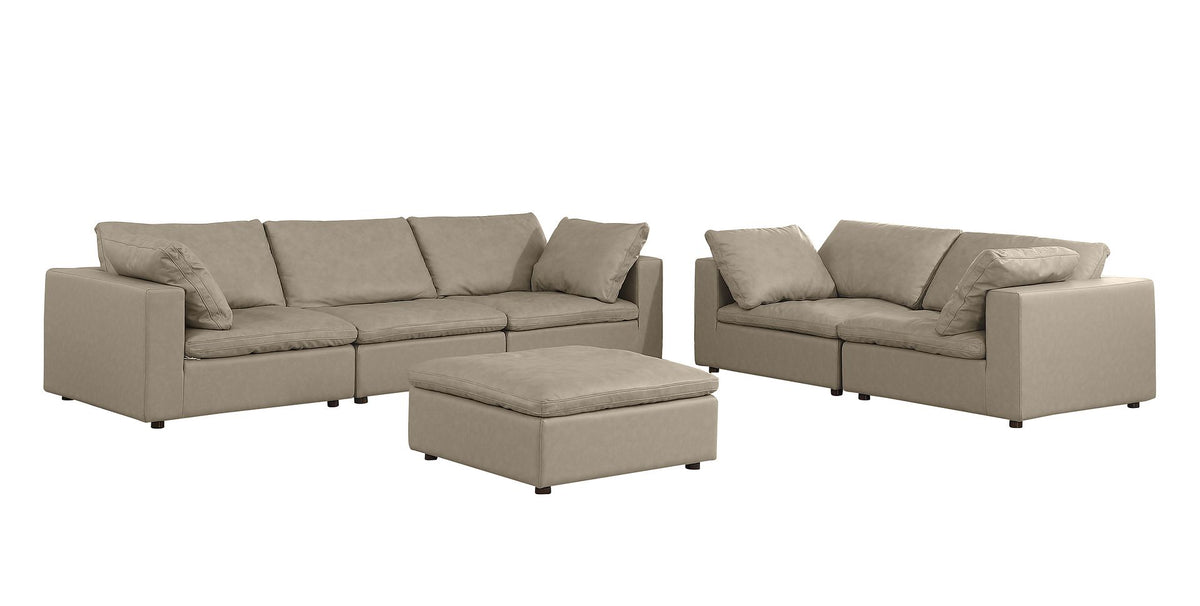 DivanItalia 1100 2-Piece Sofa Set – Top-Grain Italian Leather with Ottoman - Beige