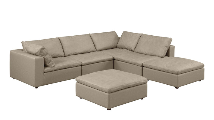 DivanItalia 1100 6-Piece Right Arm Facing 3-Seat Sectional – Top-Grain Italian Leather - Beige