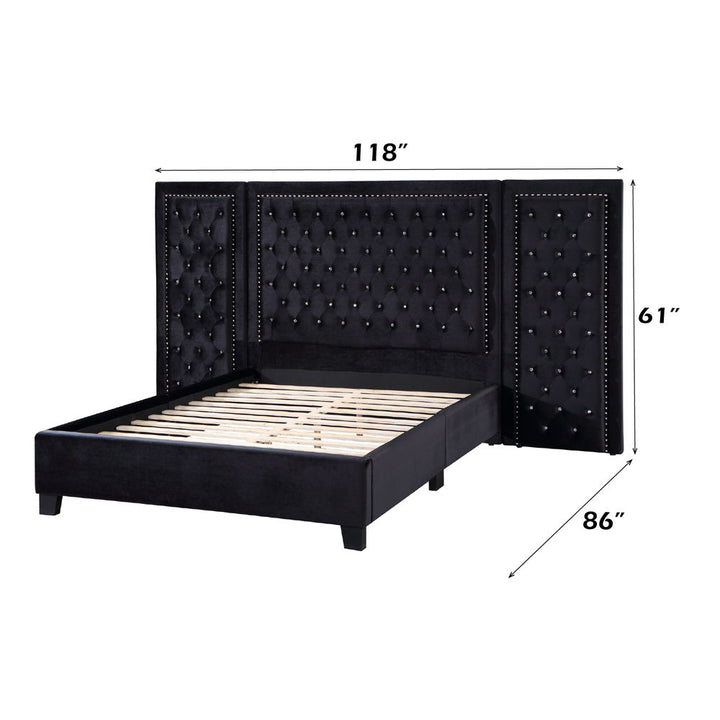 Damazy - Queen Bed - Black Velvet