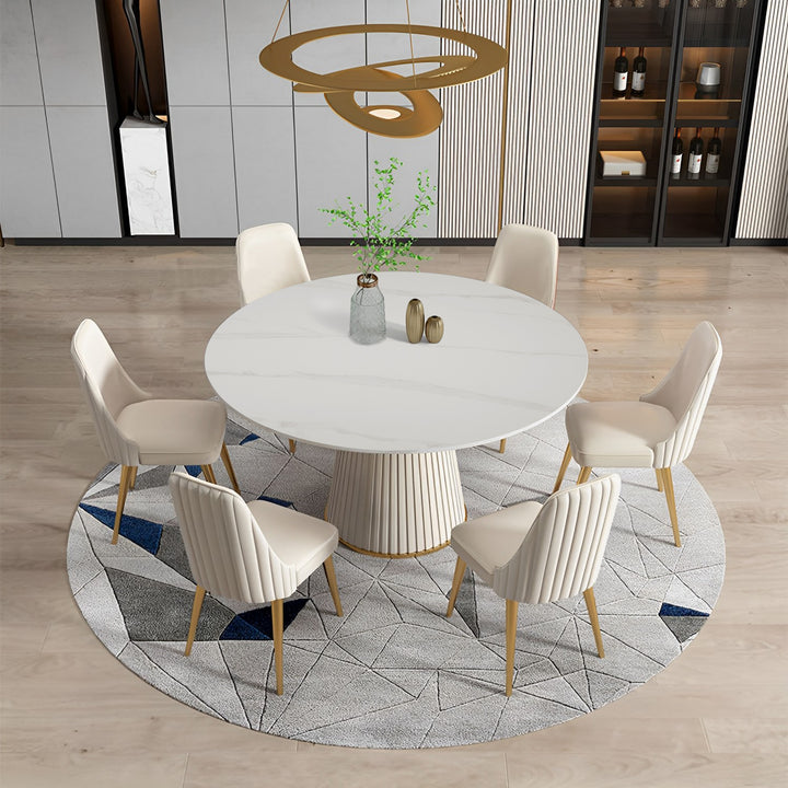 53″ Modern Sintered Stone Round Dining Table with Stainless Steel Base and 6 Chairs