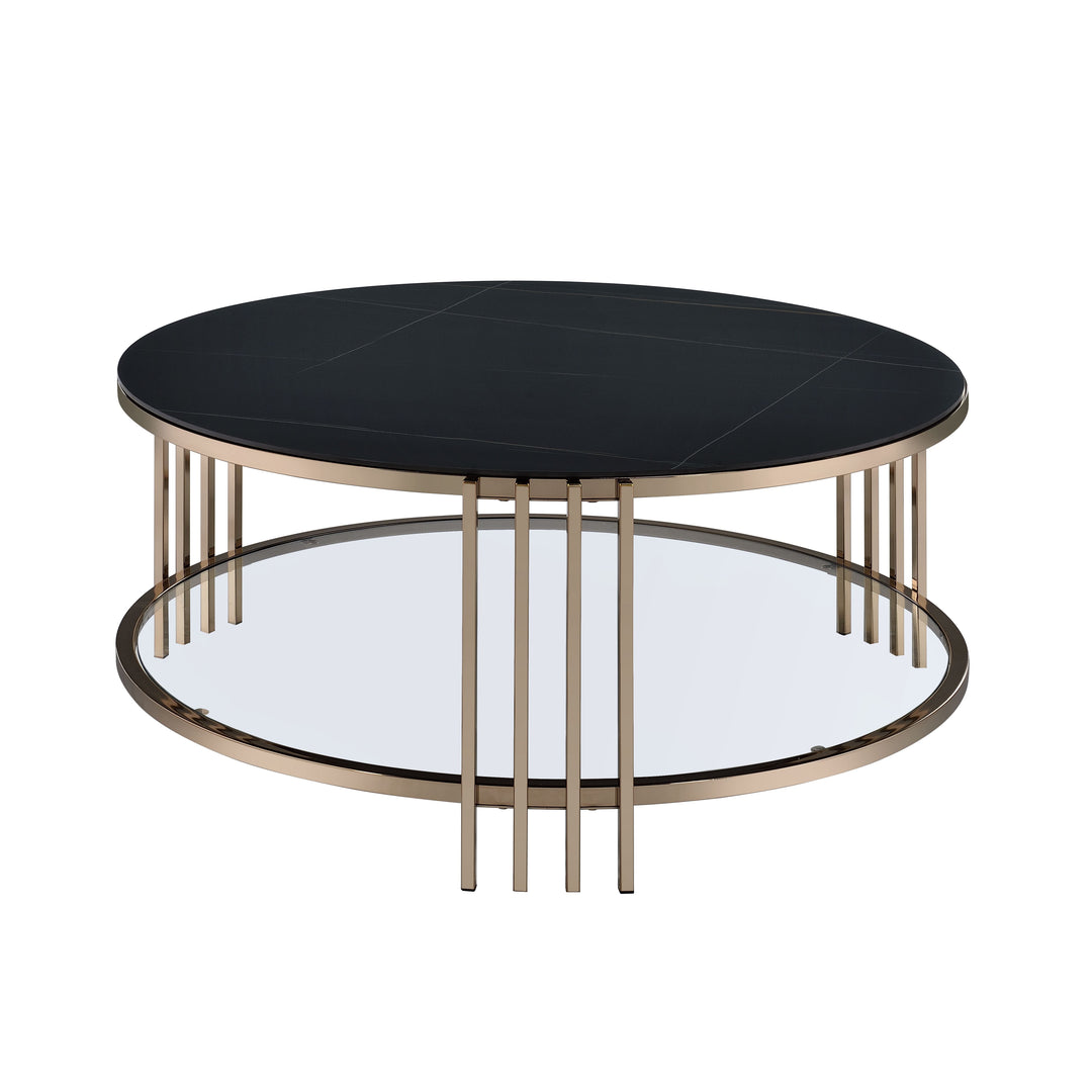 Abisha - Sintered Stone Top & Champagne Round Coffee Table - Black