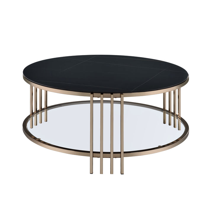 Abisha - Sintered Stone Top & Champagne Round Coffee Table - Black