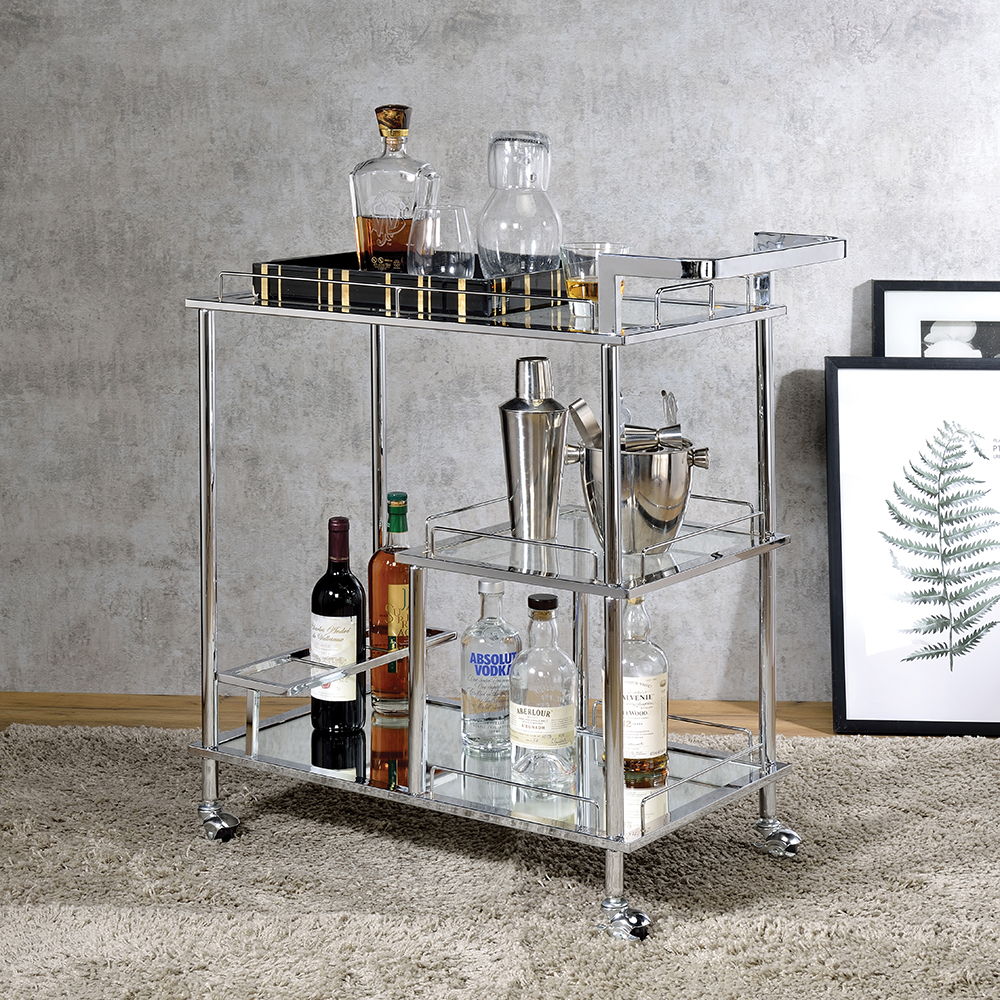 ACME Furniture Splinter Serving Cart Clear Glass & Chrome
