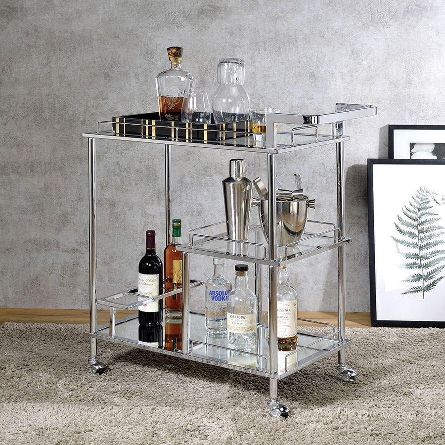 ACME Furniture Splinter Serving Cart Clear Glass & Chrome