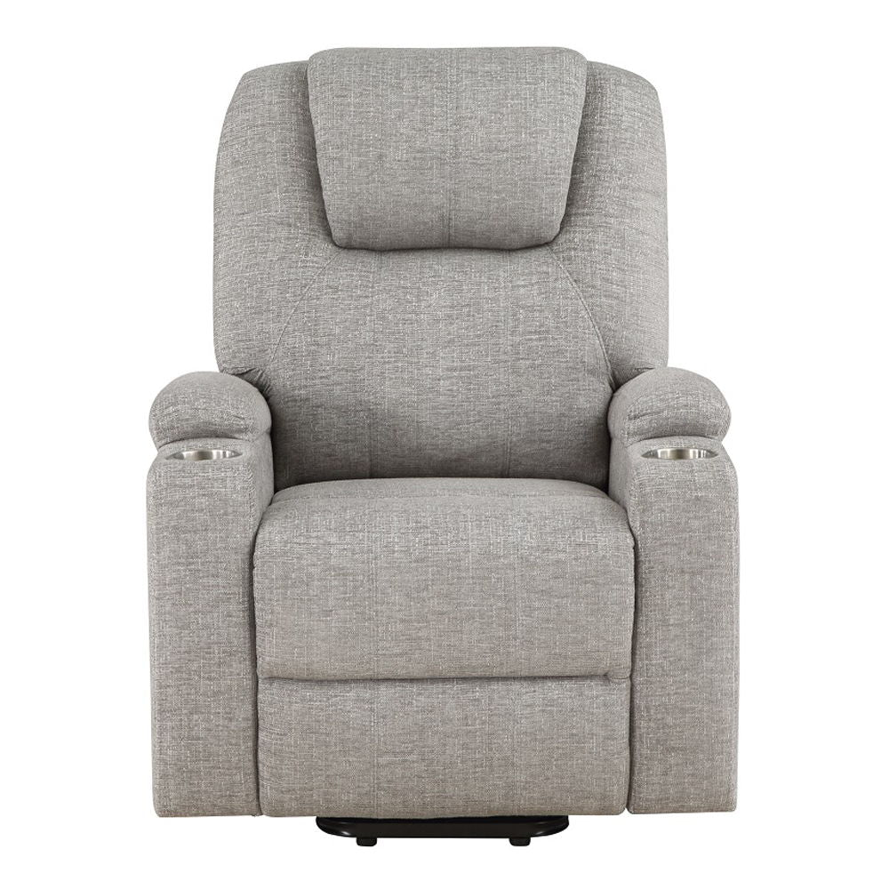 Evander - Recliner With Power Lift & Massage - Light Gray Chenille