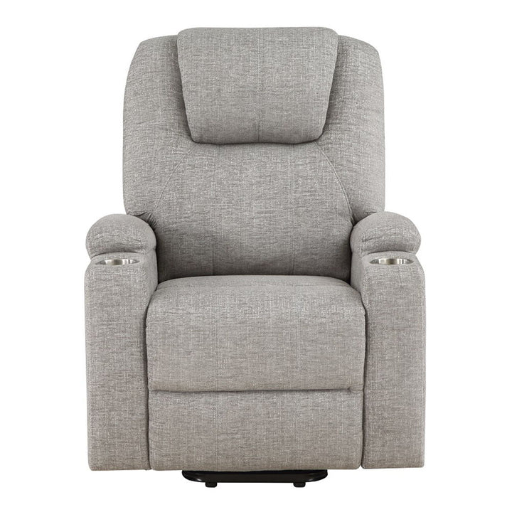 Evander - Recliner With Power Lift & Massage - Light Gray Chenille