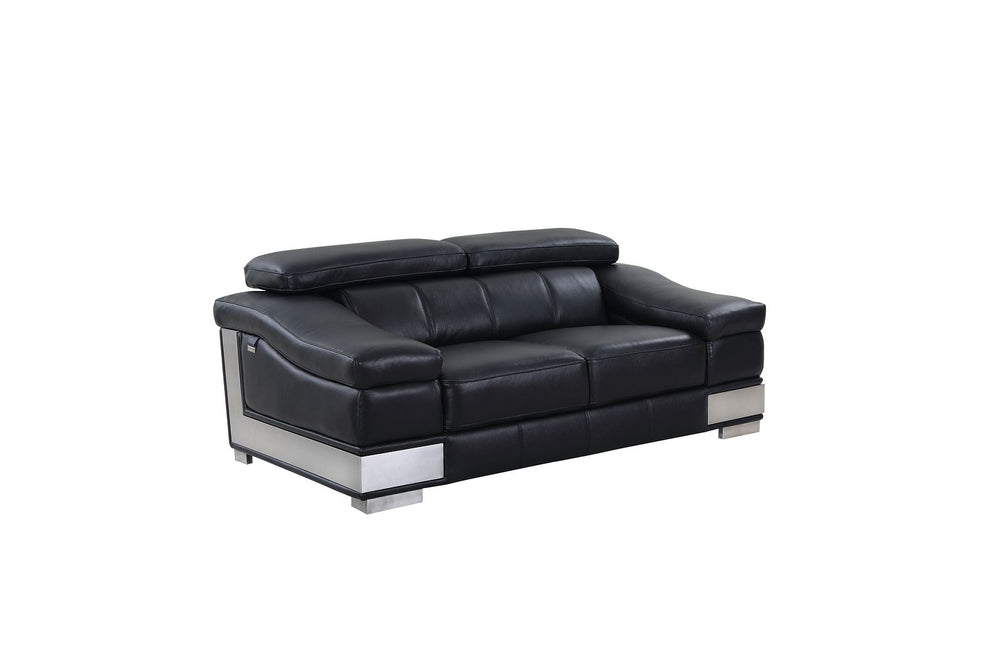 DivanItalia 415 Loveseat with Adjustable Headrest in Top-Grain Italian Leather - Black