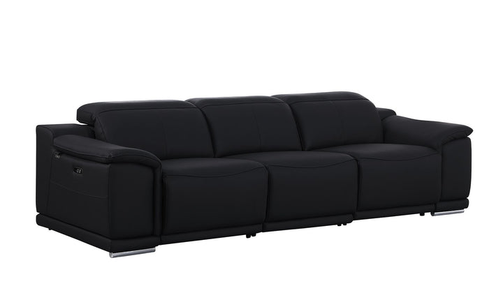DivanItalia 9762 3-Piece Modular Power Reclining Sofa with 2 Power Recliners in Top Grain Italian Leather - Black