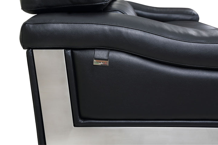 DivanItalia 415 Loveseat with Adjustable Headrest in Top-Grain Italian Leather - Black
