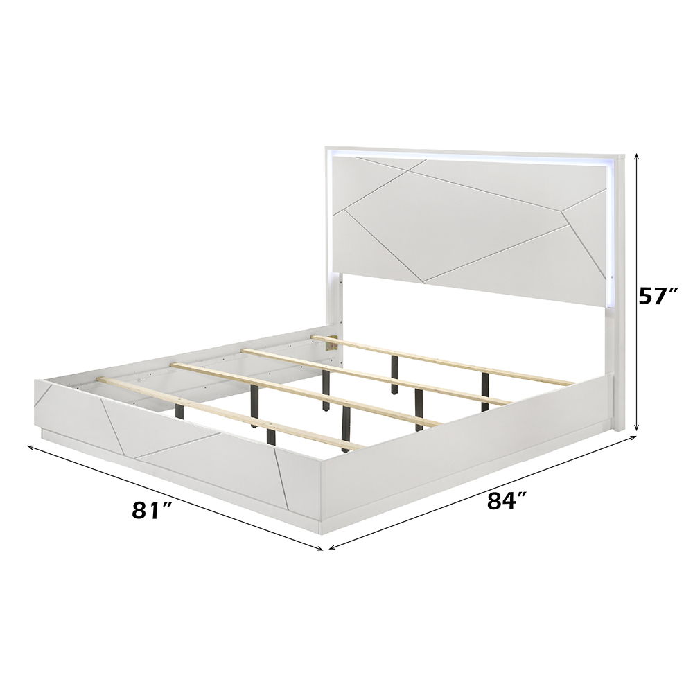 Esther - Eastern King Bed With LED - White / Silver