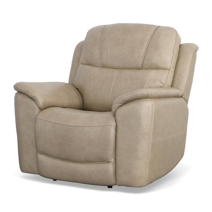 Crew Leather Power Recliner with Power Headrest &amp; Lumbar in Pebble