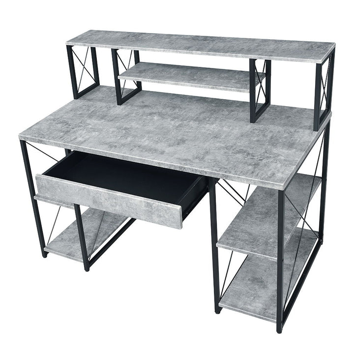 Amiel - Writing Desk - Faux Concrete & Black