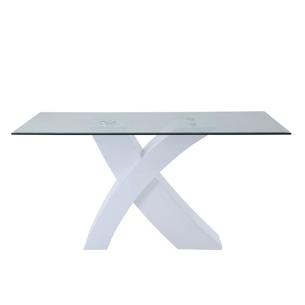 Pervis - Dining Table - Clear Glass Top & White High Gloss