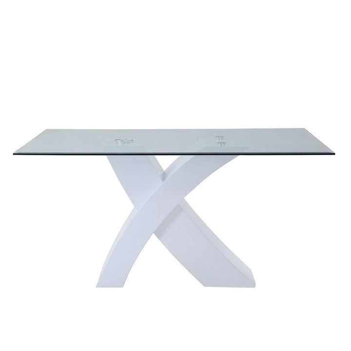 Pervis - Dining Table - Clear Glass Top & White High Gloss