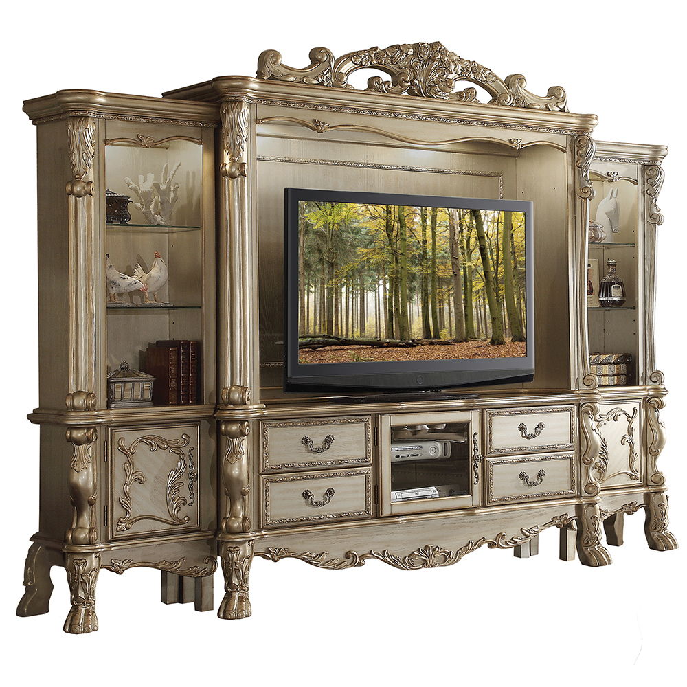 Dresden - Entertainment Center - Gold Patina & Bone