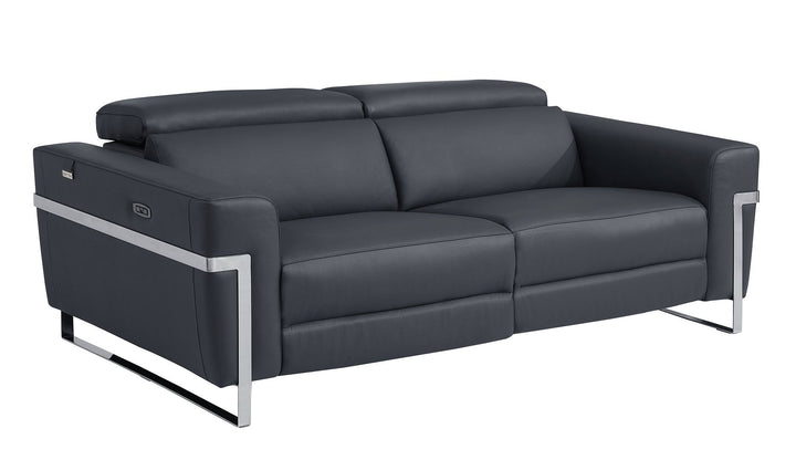 DivanItalia 990 Power Reclining Sofa with Power Headrest in Top-Grain Italian Leather - Dark Gray