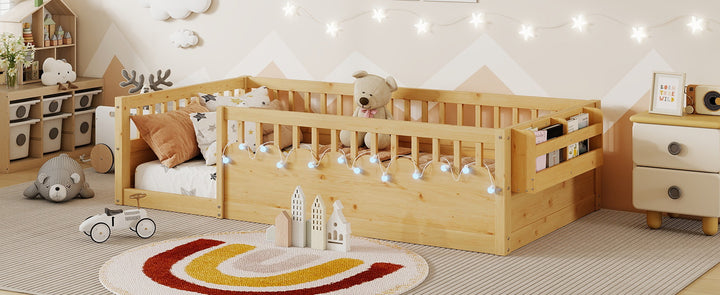 twin-montessori-floor-bed-frame-with-high-rails-and-storage-shelf-natural