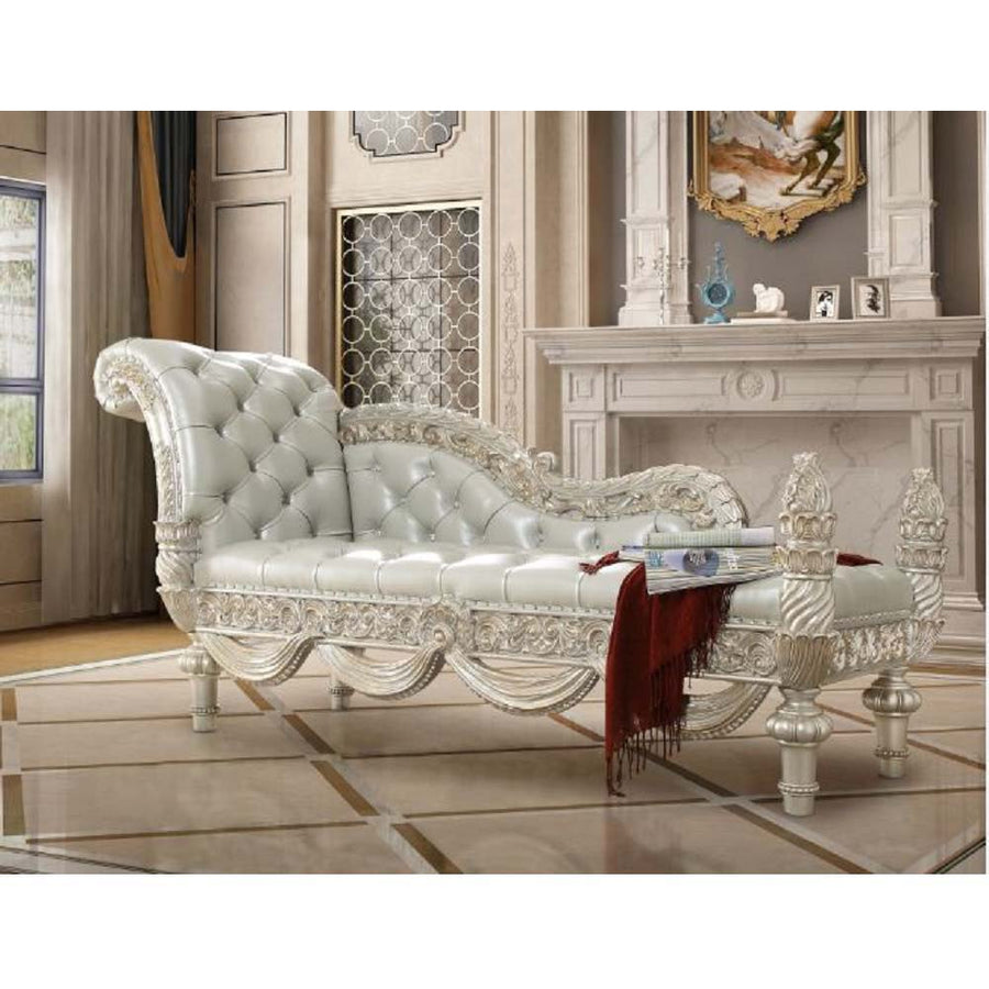 ACME Furniture Sandoval Bench Beige Synthetic Leather & Champagne