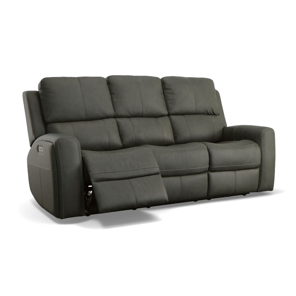 Linden Leather Power Reclining Sofa with Power Headrests & Lumbar in Charcoal