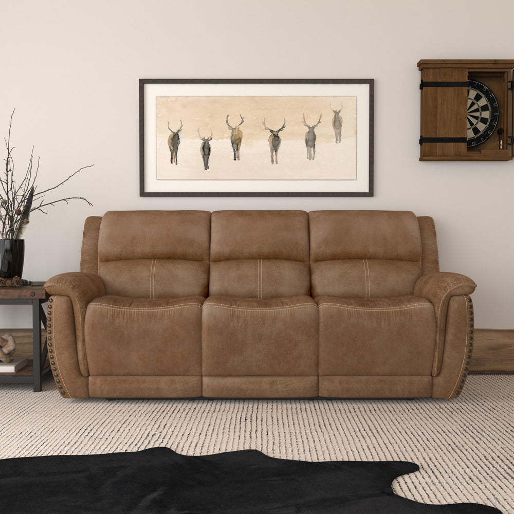 Beau Fabric Power Reclining Sofa with Power Headrests in Silt