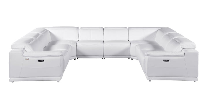 DivanItalia 9762 8-Piece U Shaped Top Grain Italian Leather Sectional Sofa with 4 Power Recliners – No Console - White